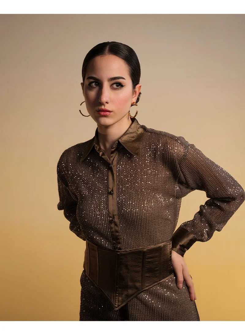 Ohsofly  Women’s Embroidered Shirt Dress with Customized Satin Belt, Sleek Fit and Sophisticated Appeal, High-Quality Finish and Modern Style for Casual Wear and Social Events for Women | Best Price UAE